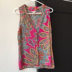 Banana Republic Pink Paisley Sheer Shell SZ-S